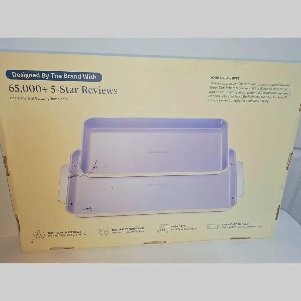 Caraway Home 2pc Duo Baking Sheet Set Cream: Nonstick Bakeware Set with